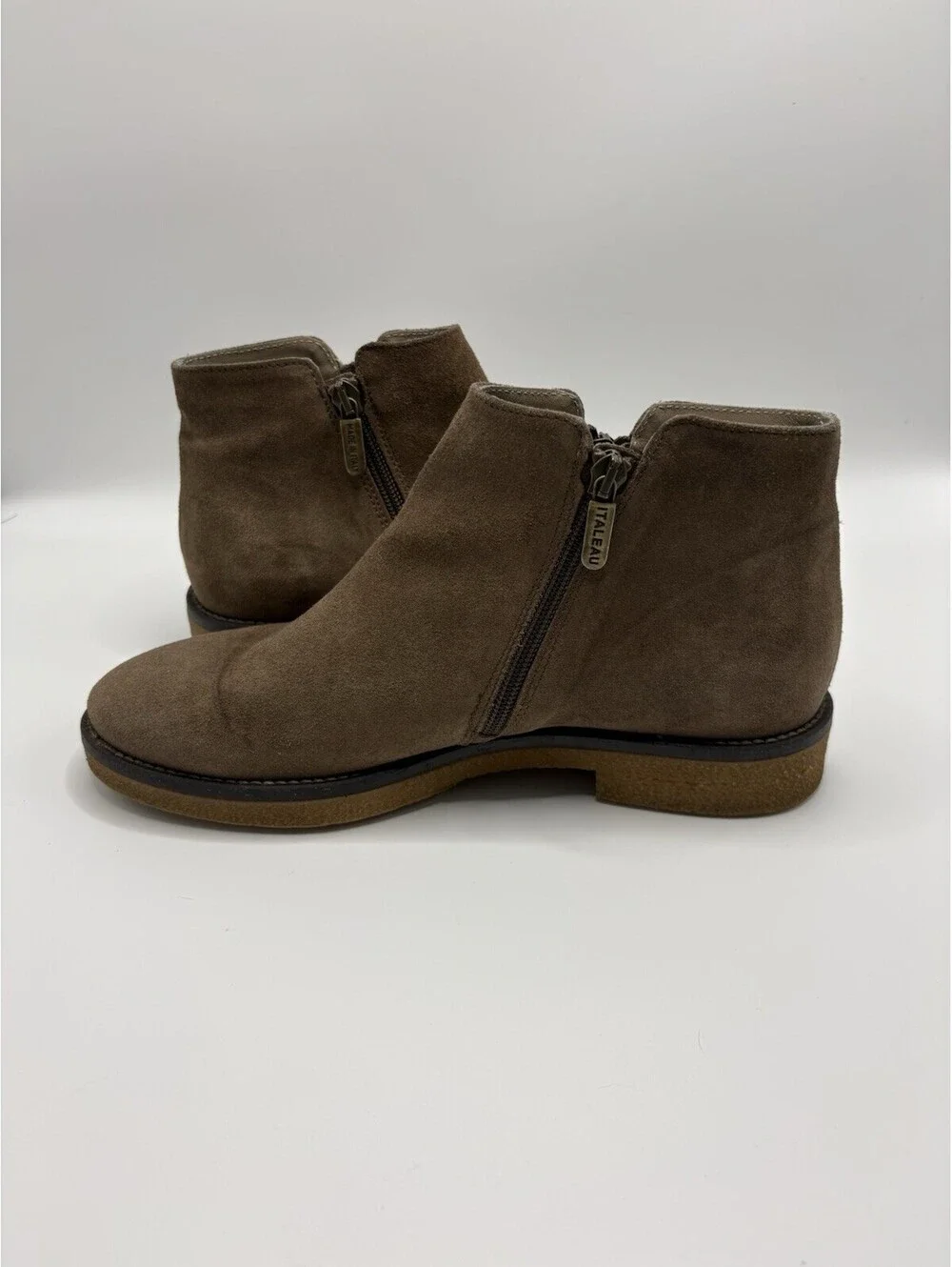 Italeau Foliana Tan Brown Suede Zip Ankle Boots Italy Women’s 38 US 7.5